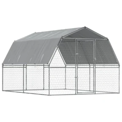 Abbildung von vidaXL Hundekäfig 2 STK., Hundezwinger mit Wasserfestes Dach Tür, Outdoor Hundehaus Maschen Design, Hundehütte, Silbern Verzinkter Stahl