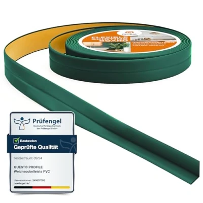Abbildung von Quest Weichsockelleiste Selbstklebend, Knickleiste, Abschlussleiste für Küche, Badezimmer Dichtungsband PVC, Flexibel, Dicht, Dekorativ 10 mm x 5 Meter, Grün