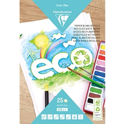 Abbildung von Clairefontaine 26513C Block Recycling Papier, ideal zum Zeichnen, DIN A4 (21x29,7cm), 50 Blatt 210g, Weiß, 1