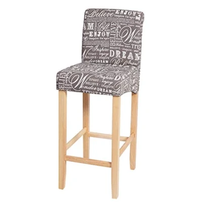 Abbildung von Mendler Barhocker HWC C33, Barstuhl Tresenhocker, Holz MVG Zertifiziert Schriftzug, grau, helle Beine, Stoff/Textil