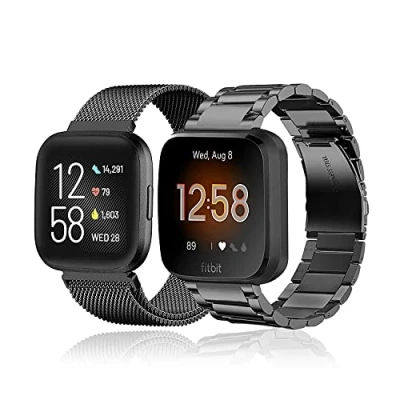Abbildung von baklon 2 Stück Ersatzarmband Kompatibel mit Fitbit Sense Armband/Versa 3/Versa 4 Armband, Edelstahl Metall Ersatz Armband Sense/Versa3/Versa 4, Schwarz