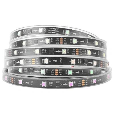 Abbildung von BTF LIGHTING WS2811 RGB adressierbare Traum Farbe LED Streifen 5m 30LEDs/m 10Pixels/m 150LEDs 50Pixels IP67 Spritzwassergeschützt Schwarz PCB Flexibel DC12V Lauflicht Effekt für Heimdekoration