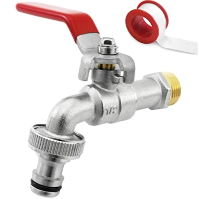 Abbildung von SHYNE Premium 1/2 Zoll Wasserhahn aus Messing rost und frostsicher + Gratis Schlauchanschluss PTFE Band E Book für Garten, Waschmaschine, Regentonne