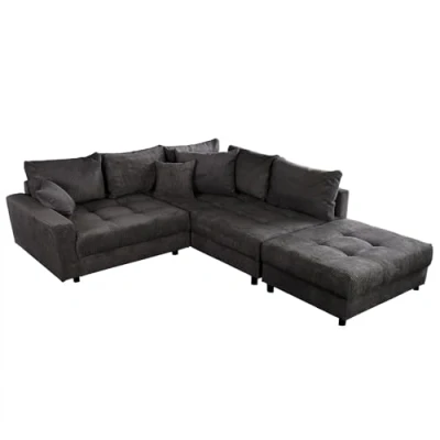 Abbildung von riess ambiente Ecksofa KENT 220cm dunkelgrau, Set 2 Teile, Wohnzimmer · Couch Cord Bezug Federkern inkl. Hocker Design