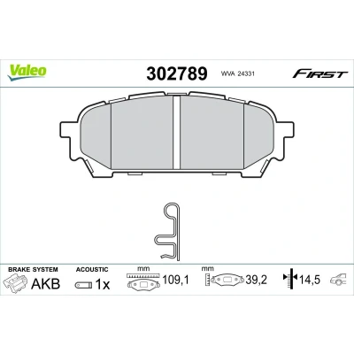 Abbildung von VALEO 302789 Bremsbelagsatz Hinterachse exkl. Verschleißwarnkontakt ohne Schrauben, Anti Quietsch Blech SUBARU: Impreza II Limousine, Forester