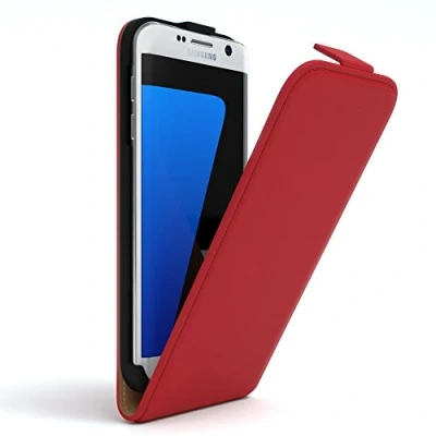 Abbildung von EAZY Case Hülle kompatibel mit Samsung Galaxy S7 Edge Flip Cover zum Aufklappen, Handyhülle aufklappbar, Schutzhülle, Flipcover, Flipcase, Flipstyle vertikal klappbar, aus Kunstleder, Rot