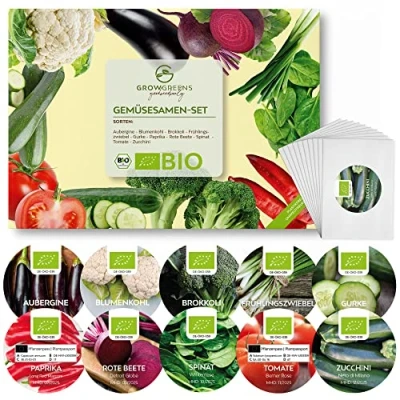 Abbildung von BIO Gemüsesamen Set mit 10 Sorten Gemüse Samen Anzuchtset aus biologischem Anbau ideal für Terrasse, Balkon &amp; Garten