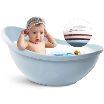 Abbildung von BabybeFun Baby Badewanne mit Badewanneneinsatz für Neugeborene [Testsieger] Rutschfeste Babybadewanne Babys und Kleinkinder [0 12 Monate] Babywanne Dusche Blau Farbe wählen…