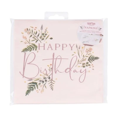 Abbildung von Ginger Ray Rose Gold Foiled Afternoon Tea Paper Napkins Party Servietten mit Aufschrift Happy Birthday, Papier, Mittel