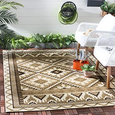 Abbildung von SAFAVIEH Boho Teppich für Wohnzimmer, Esszimmer, Schlafzimmer Veranda Collection, Kurzer Flor, Creme und Braun, 122 X 170 cm