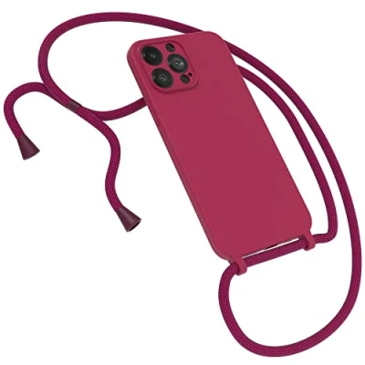 Abbildung von EAZY CASE Premium Silikon Handykette kompatibel mit iPhone 13 Pro Max Handyhülle Umhängeband, Handykordel Schutzhülle, Silikonhülle, Hülle Band, Kette für Smartphone, Beere