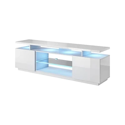 Abbildung von BIM Furniture Lowboard TV Schrank Estelle 180 cm Stehen universal Unterschrank Fernsehschrank Board Sideboard HiFi Tisch Hängender (weiß glänzend)