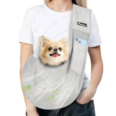 Abbildung von Pawaboo Hundetragetasche, Tragbare Haustier Hundetasche mit Atmungsaktiver Mesh Tasche, Outdoor Reise Umhängetasche, Tragetücher für Klein Hund Katze (Bis zu 14lbs), Grau