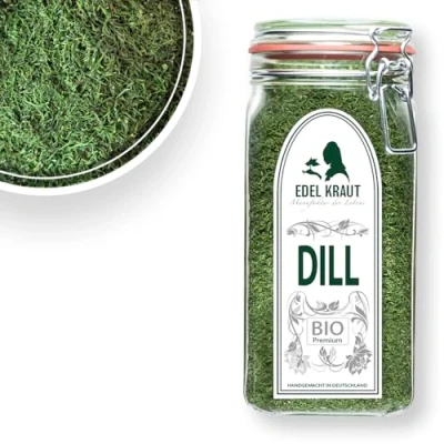 Abbildung von Dill getrocknet BIO DILLSPITZEN 200g im Premium Drahtbügelglas EDEL KRAUT 100% naturreine geschnitten Herb ohne jegliche Zusatzstoffe für Salat und Fleischgerichte