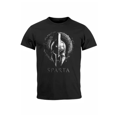 Abbildung von Neverless Aufdruck Sparta HELM Krieger Warrior P Tshirt print, Herren, Größe: XS, Schwarz