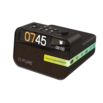 Abbildung von Pure Moment Charge Radiowecker mit Wireless Ladepad, DAB+/FM, Bluetooth, natürlichen Klängen, White Noise &amp; Wake up Light Perfekt für Schlafzimmer Büro, Coffee Schwarz