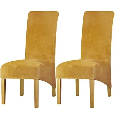 Abbildung von LANSHENG Stretchy XL Stuhlbezüge für Esszimmerstühle, Stretch Spandex mit Gummiband Stuhlbezug,Velvet Large Dining Chair Schonbezüge Restaurant Hotel Party Bankett (Senf,2er Set (Groß))