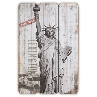 Abbildung von levandeo Holzbild Holzschild New York Freiheitsstatue USA Schild 60x40cm Wandbild Dekoschild Vintage Bild Holz Holzlatten Holztafel Wanddeko Wandobjekt Wandschild