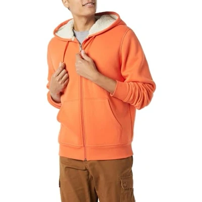 Abbildung von Amazon Essentials Herren Hoodie mit Sherpa Futter und durchgehendem Reißverschluss, Orange, S