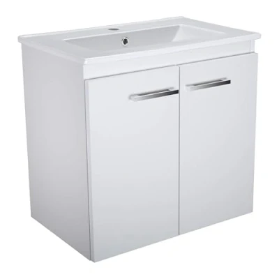 Abbildung von paplinskimoebel Waschtisch mit Unterschrank Waschbeckenunterschrank in Weiß Waschbecken für Badezimmer Badezimmerschrank Hängend Zwei Türen Br.60cm x H:58cm T:40 cm