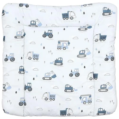 Abbildung von TupTam Baby Wickeltischauflage mit Baumwollbezug Gemustert, Farbe: Baufahrzeuge/Bagger/Blau/Hellgrau, Größe: 70 x 50 cm