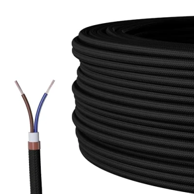 Abbildung von Textilkabel für Lampe, Stoffkabel 2 adrig (2x0,75mm²), Schwarz 5 Meter
