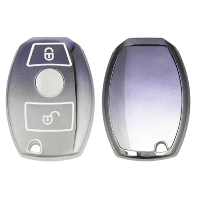 Abbildung von kwmobile Autoschlüssel Hülle kompatibel mit Mercedes Benz 2 Tasten (nur Keyless Go) Schlüsselhülle Silikon Cover Dunkelgrau Silber