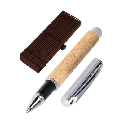 Abbildung von Online Rollerball Cork, Roller Pen mit natürlicher Kork Veredelung, inklusive Mine blau, austauschbare Mine, in Geschenkbox aus Holz 1 Stück (1er Pack)