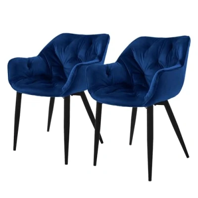 Abbildung von ML Design Esszimmerstühle 2er Set Dunkelblau, Küchenstuhl mit dickem Samtstoff gepolsterter Sitz, Metallbeinen, Wohnzimmerstuhl Rücken und Armlehnen, Gesteppter Polsterstuhl, Ergonomischer Sessel