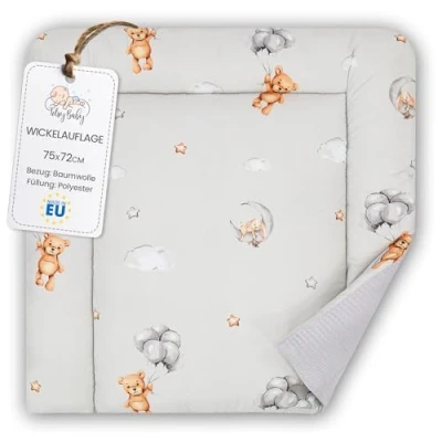 Abbildung von Wickelauflage Wickelunterlage aus Baumwolle 75x72 cm Weich und waschbar für Babys Wickelmatte Stoff Wickeltisch Wickelkommode oder Waschmaschine 75 x 72 Teddybären