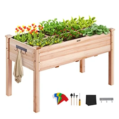 Abbildung von VEVOR Hochbeet Holz Pflanzkübel mit Ablage Blumenkasten 100kg Tragfähigkeit Garten Pflanzkasten Terrassen Gemüsebeet Gartenbeet Pflanzbeet 120x58x76cm ideal für den Anbau von Gemüse Obst Kräutern