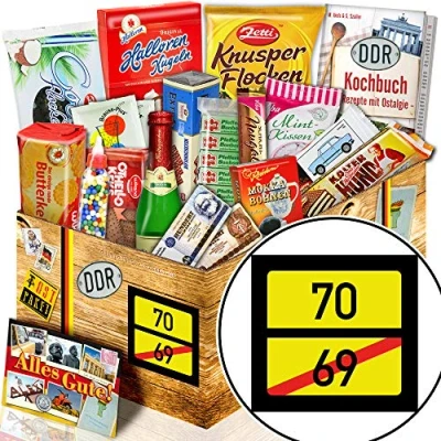 Abbildung von Ortsschild 70 Lustiges Geschenk zum 70. Ostalgiebox DDR Süß