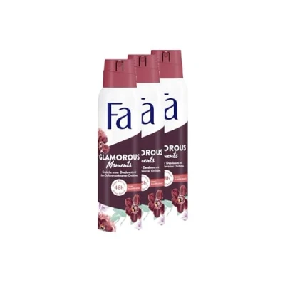 Abbildung von FA Deospray Glamorous Moments (3x 150ml), Deodorant mit dem glamourösen Duft der schwarzen Orchidee, Vegane Formel, stoppt Bakterien, Deo Schutz ohne Aluminiumsalze