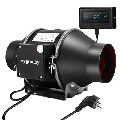 Abbildung von Aygrochy 150mm Intelligent Rohrventilator mit Temperatur und Feuchtigkeitsregler, Abluftventilator for Booster, Wachstumszelte, Belüftung Tente de Culture hydroponique