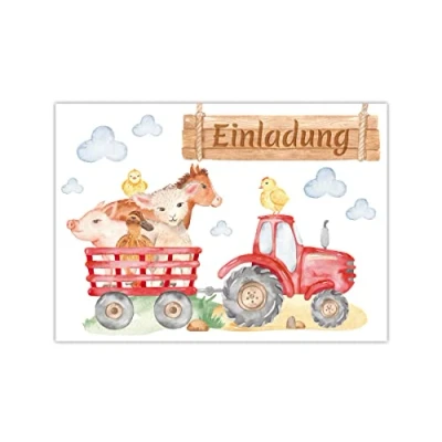 Abbildung von 12 Einladungskarten zum Kindergeburtstag Einladungen für Geburtstag Mädchen Jungen Bauernhof