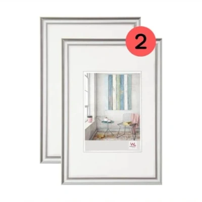 Abbildung von walther design Bilderrahmen silber 40 x 60 cm Doppelpack, Trendstyle Kunststoffrahmen KP460SD