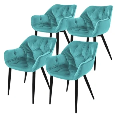 Abbildung von ML DESIGN Stuhl Esszimmerstuhl mit Rückenlehnen und Armlehnen aus Samt Metallbeine (Komplett Set, 4 St), Ergonomischer Sessel Blau Wohnzimmerstuhl Polsterstuhl