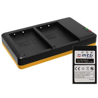 Abbildung von Akku + Dual Ladegerät (USB) für BLS 1 BLS1 / Olympus E 400, 420, 450, 600, 620 Pen P1, P2, P3 PL1 ... s. Liste! (inkl. Micro USB Kabel)