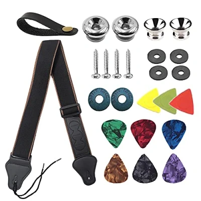 Abbildung von BetterJonny Gitarrengurt, Baumwolle Verstellbarer Gitarre Schultergurt Gitarrenband Guitar Strap mit Lederenden Gurtschlösser Gitarrenhals Gurt für E Westerngitarre Akustikgitarre Bass Braun
