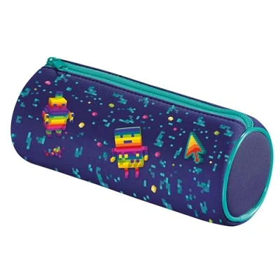Abbildung von Maped Federmäppchen, rund, Pixel Party Federmäppchen aus Neopren, weich, reißfest, blau
