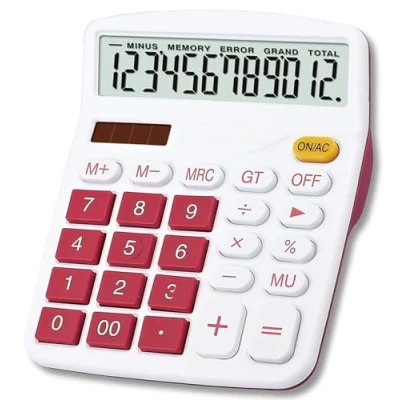Abbildung von Meichoon Taschenrechner Solarbatterie Dual Power 12 stellige Anzeige rot