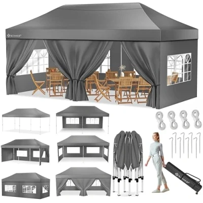 Abbildung von KESSER® Pavillon Faltpavillon 6x3m Festzelt mit 6 abnehmbaren Seitenwänden, Gartenzelt Höhenverstellbar &amp; Wasserdicht + Tasche Rollbar Bodenanker Pop Up Klicksystem UV Schutz 50+ Partyzelt Schwarz