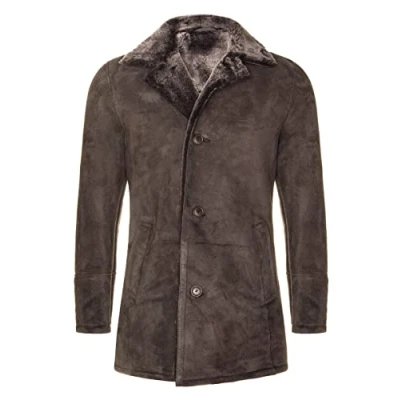 Abbildung von Infinity Leather Brauner Schafspelz für Herren aus echtem Shearling, klassischer Wildledermantel Leder 3XL