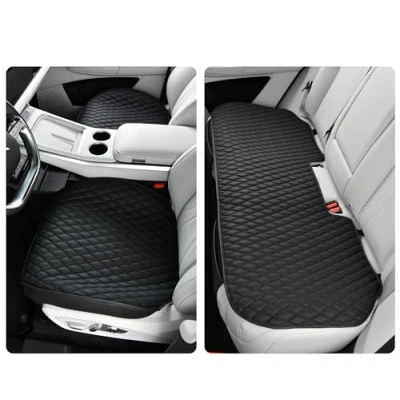 Abbildung von POKSRI Auto sitzkissen aus PU Leder Das komplette Set, Kissenbezug für die Vordersitzrückenlehne, universeller halbummantelnder Sitzbezug, wasserdicht, rutschfest (komplettes Set)