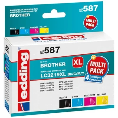 Abbildung von edding Druckerpatronen EDD 587 schwarz, cyan, magenta, gelb kompatibel zu brother LC 3219XLBK/C/M/Y, 4er Set