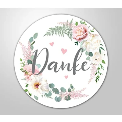 Abbildung von 48x hochwertige Etiketten &quot;Danke&quot; rund hohe Klebekraft 4cm Aufkleber floral