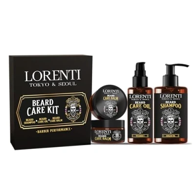 Abbildung von LORENTI TOKYO &amp; SEOUL Argan Barber Bartpflege und Styling Set Beard Care Kit inkl. Bartöl, Bartshampoo Bart Balm Geschenkidee für Männer