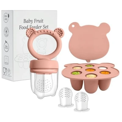Abbildung von Fruchtsauger Baby ab 6 Monate, BPA frei Silikone Babynahrung Aufbewahrung Beißring kühlend Zahnungshilfe Silicone Feeder for Safe Infant Self Feeding, 4 Month+