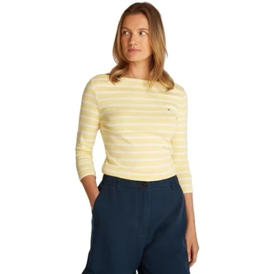 Abbildung von Tommy Hilfiger NEW CODY SLIM BOAT Langarmshirt, Damen, Größe: XXS, Citronella/ecru