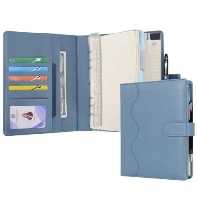 Abbildung von WASON Liniertes Tagebuch PU Leder A5 Nachfüllbares Papier Journal, Ringbuchordner Portfolio mit Schreibbrett Schreibblock Spiraltagebuch und Stift für Reise Geschäfts Schule Organizer(Nebelblau)